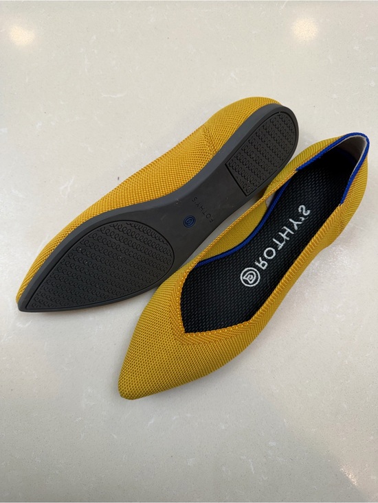 Rothy's Shoes - Rothy's Pointed Knit Flats in Mustard with Blue Trim